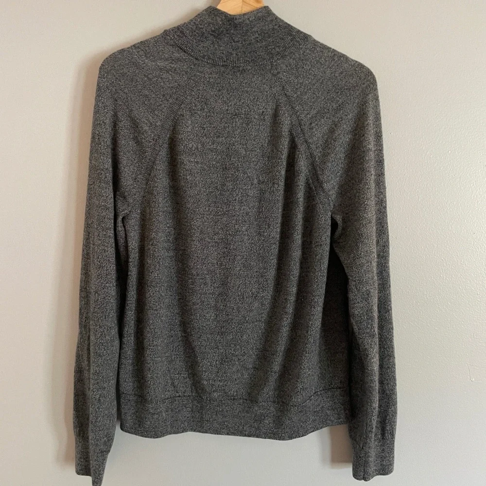 Banana Republic Full Zip Sweater Mens L Gray 100% Merino Wool Mock Neck Classic